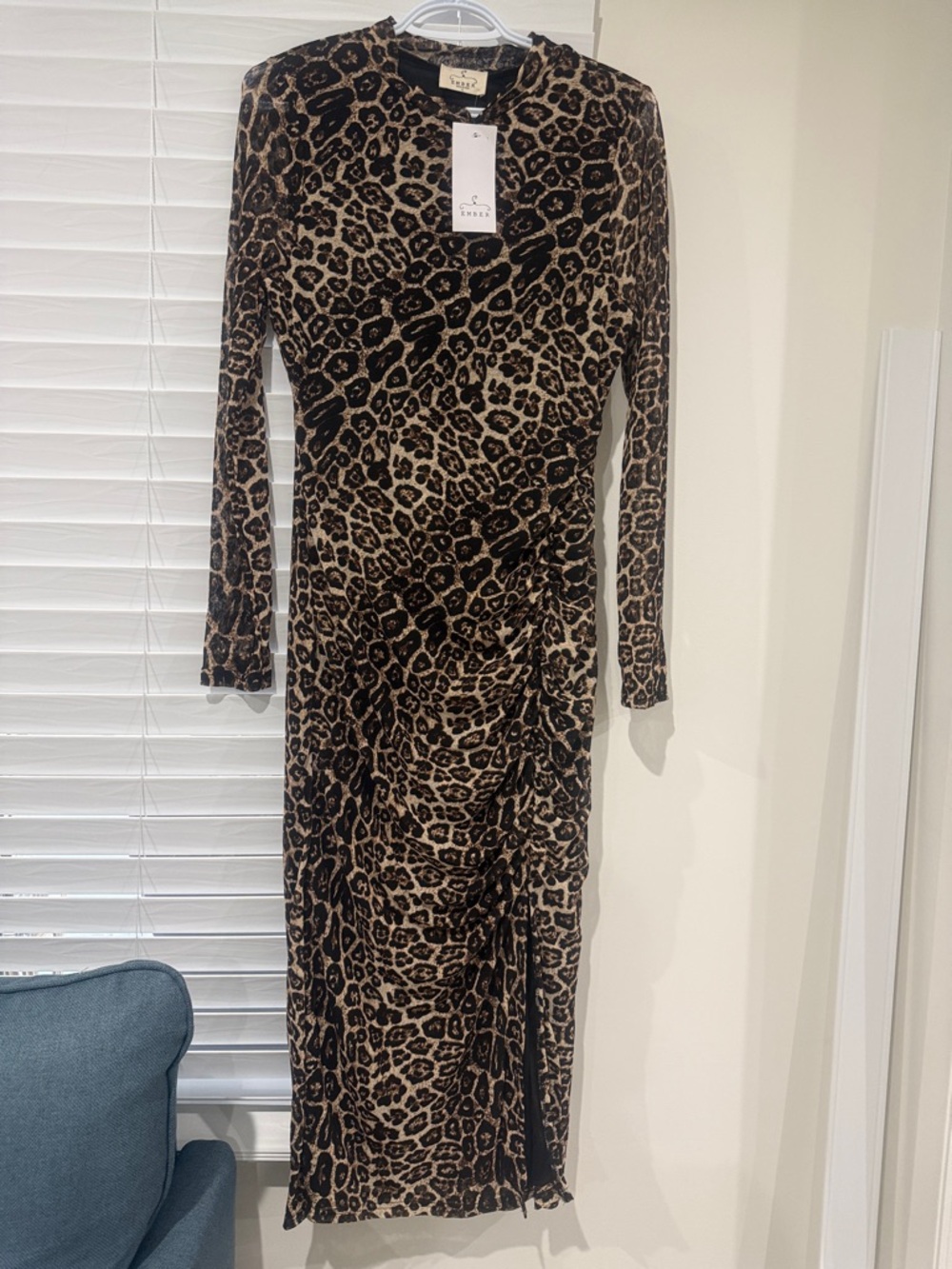 Strechy Long Sleeve Leopard Print Maxi Dress - Black & Brown